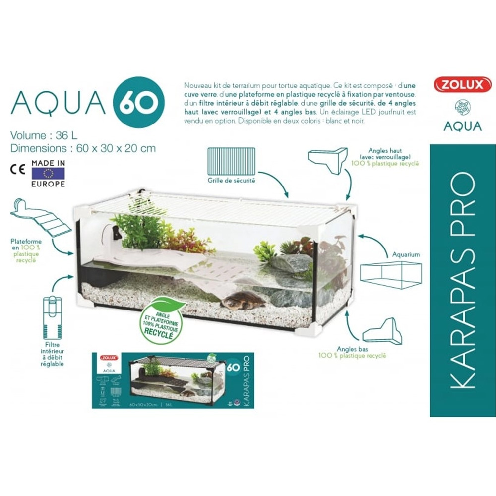 Zolux Karapas Aqua Pro 60 - Akwaterrarium dla Żółwia Wodnego 60x30x20cm, Białe.jpg